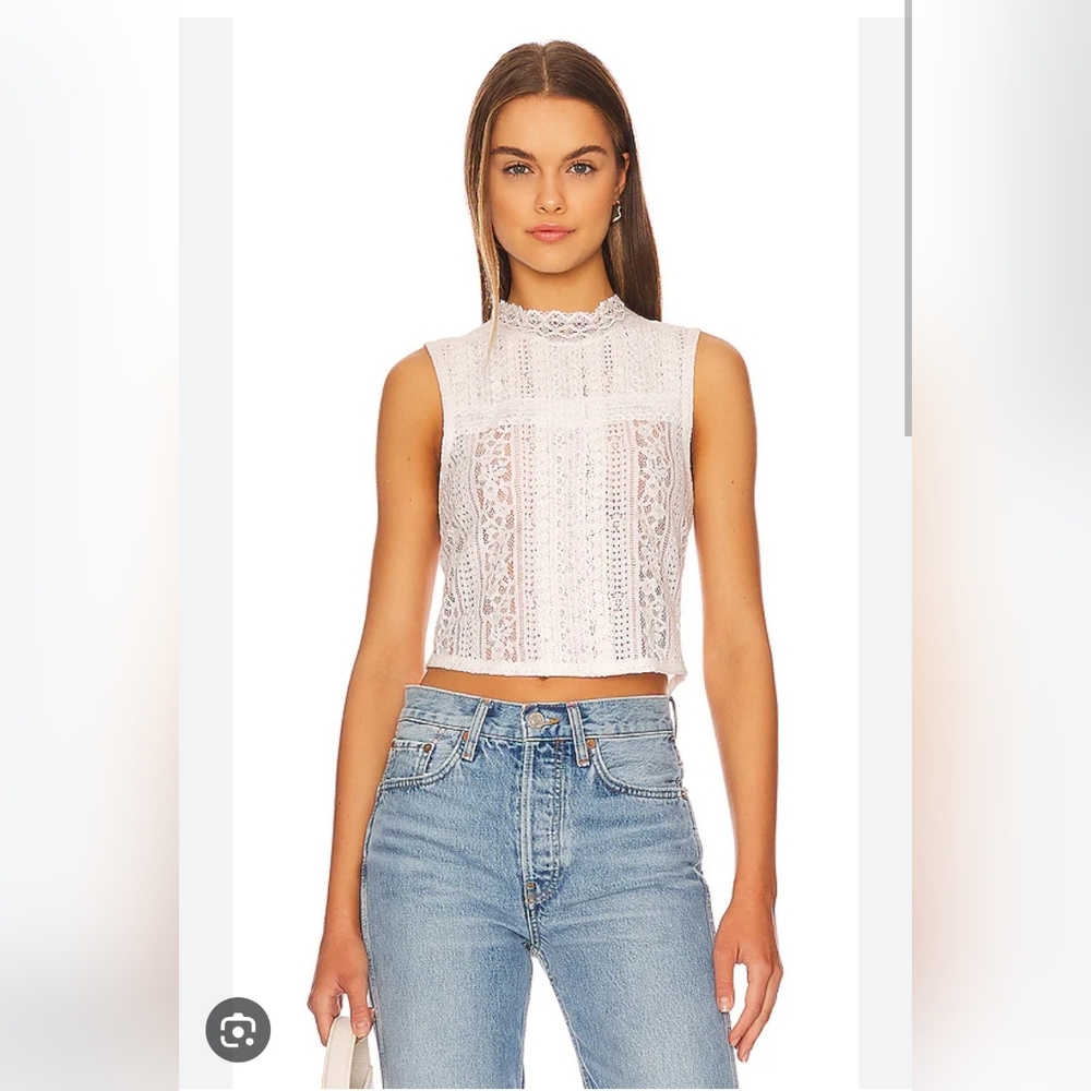Free People Tea Party Lace Crop Tank Top Ivory White XL
